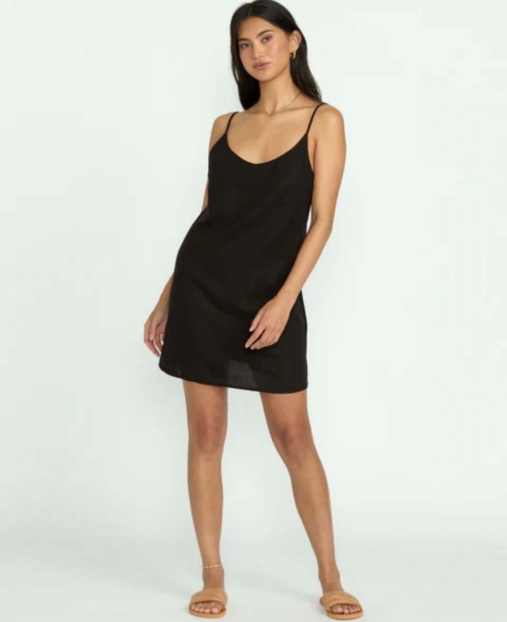 Billabong Summer love Black Linen Blend Mini Slip Dress Size Medium